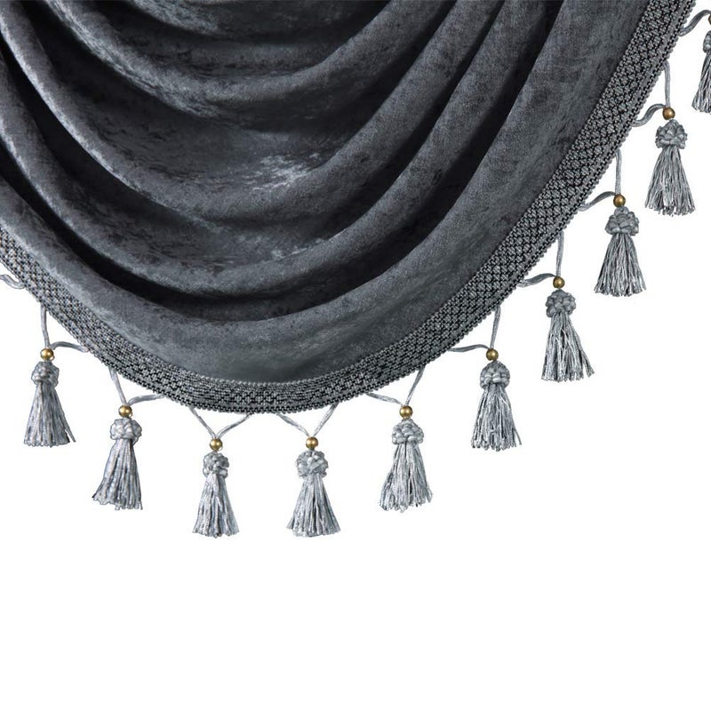 ELKCA Grey Chenille Curtains Valance for Living Room Window Waterfall Valance for Kitchen, Rod Pocket (W39 Inch, 1 Panel) - Image 3
